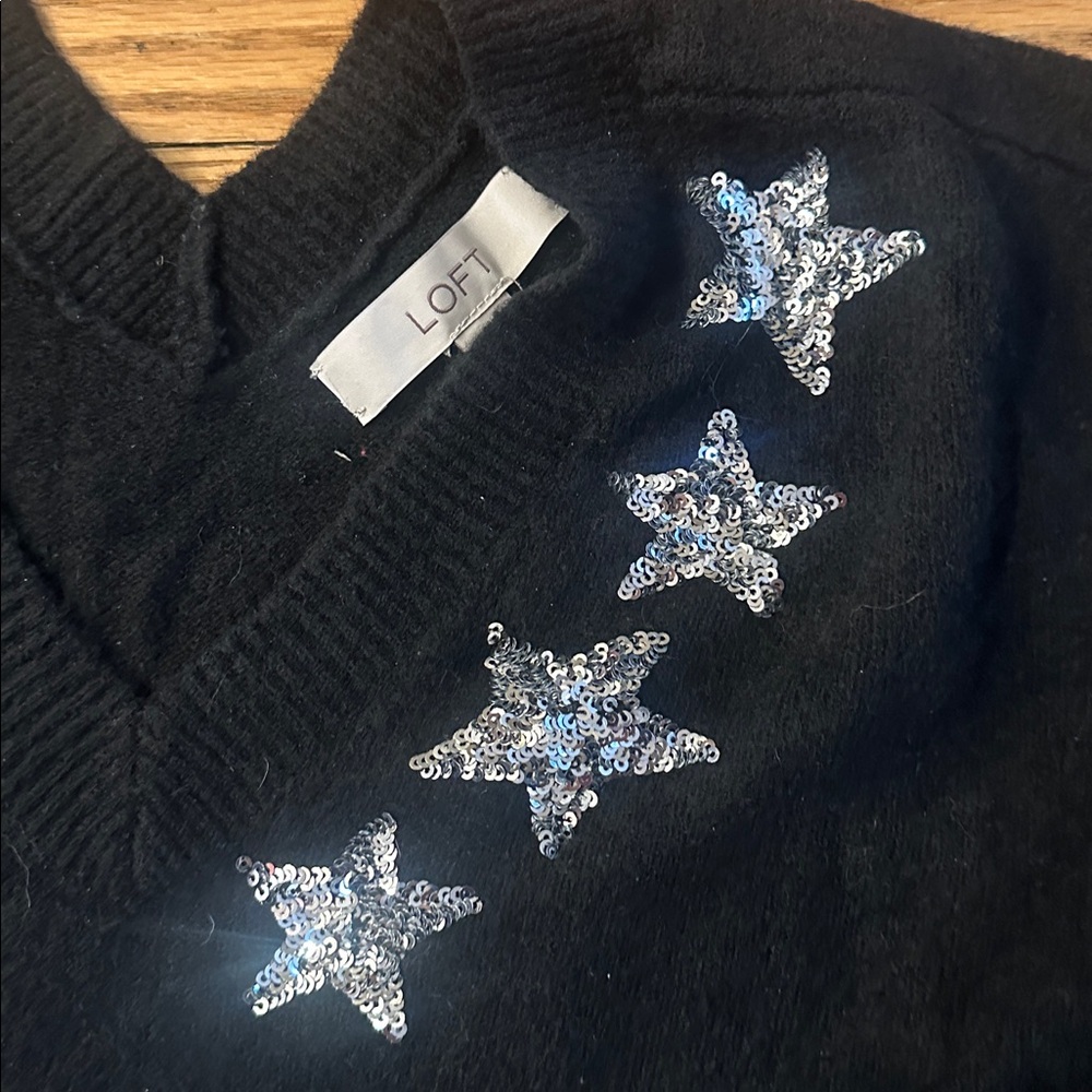 Loft V-Neck Sweater with Silver Star Accents - Picture 2 of 2